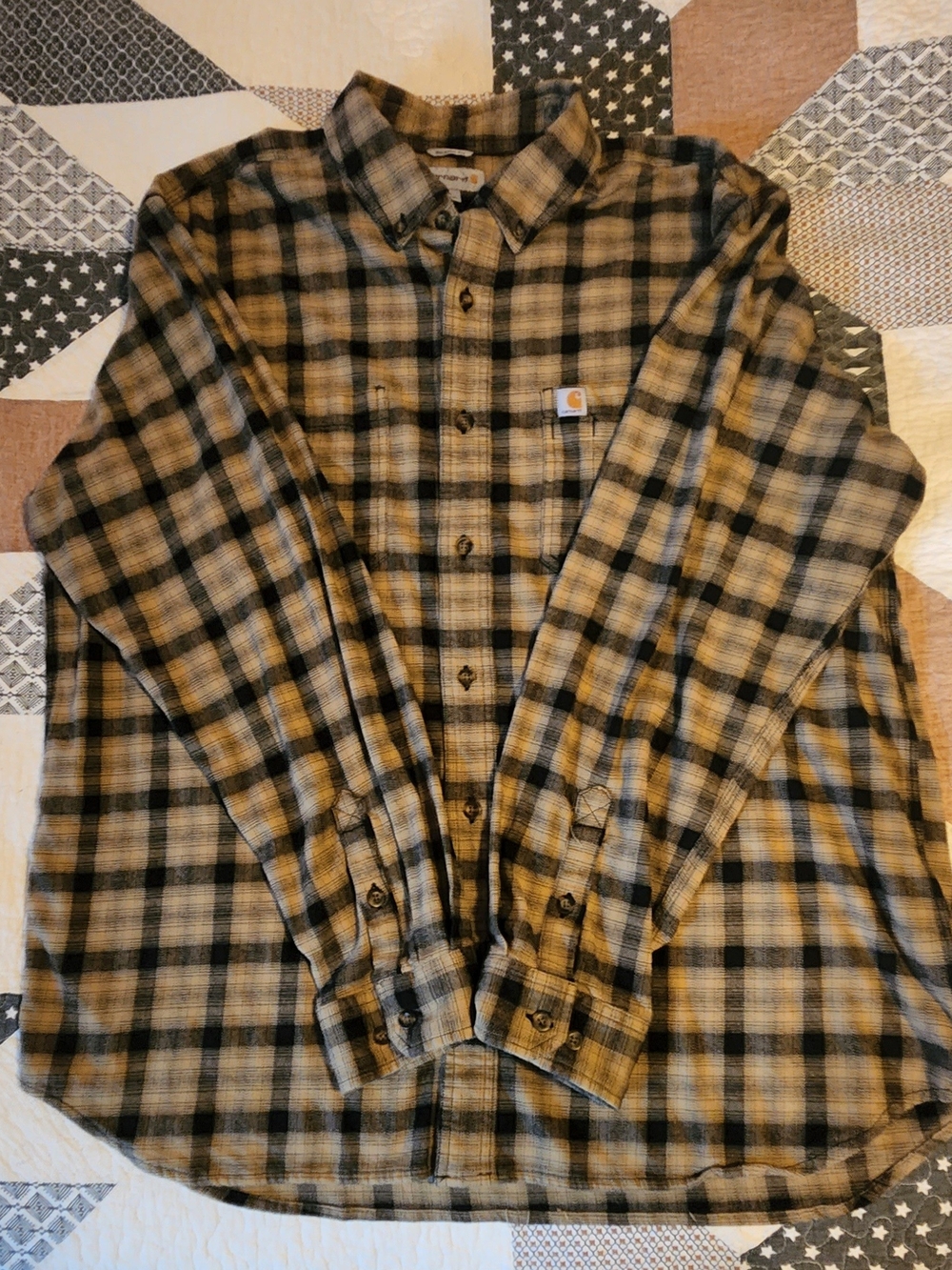 Carhartt Relaxed Fit Plaid Flannel Long-Sleeve Shirt Brown & Black XL